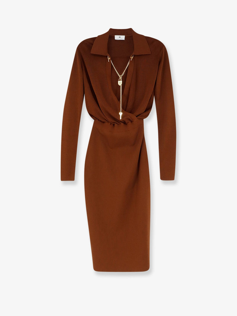 Elisabetta Franchi Elisabetta Franchi Viscose Blend Midi Dress Brown - World Class Fashion