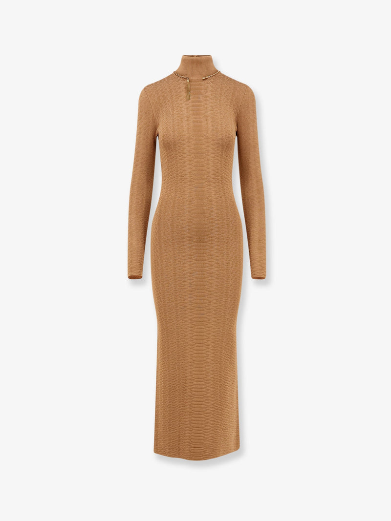 Elisabetta Franchi Elisabetta Franchi Knitted Dress With Snake Detail Beige - World Class Fashion