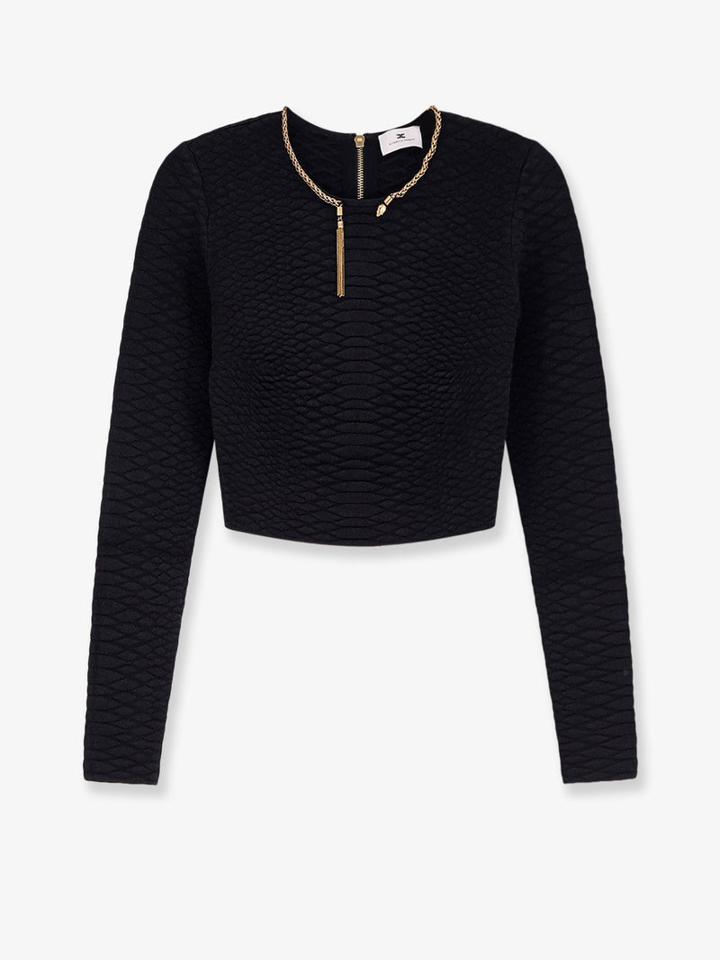 Elisabetta Franchi Elisabetta Franchi Tricot Sweater with Snake Choker Black - World Class Fashion
