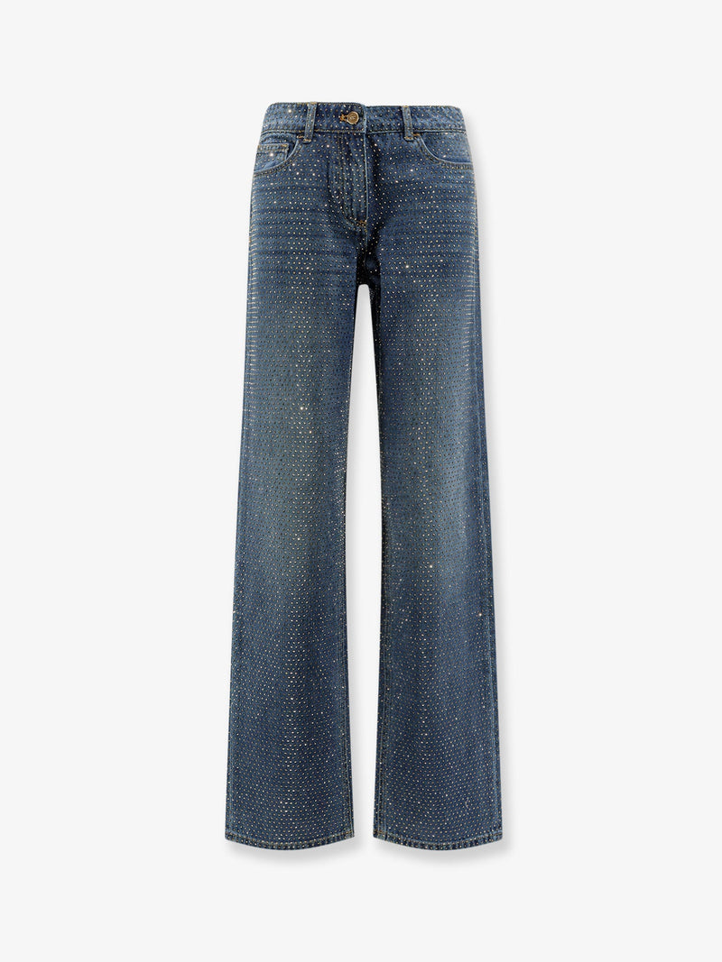 Elisabetta Franchi Elisabetta Franchi Blue Denim Jeans With All-Over Crystals - World Class Fashion