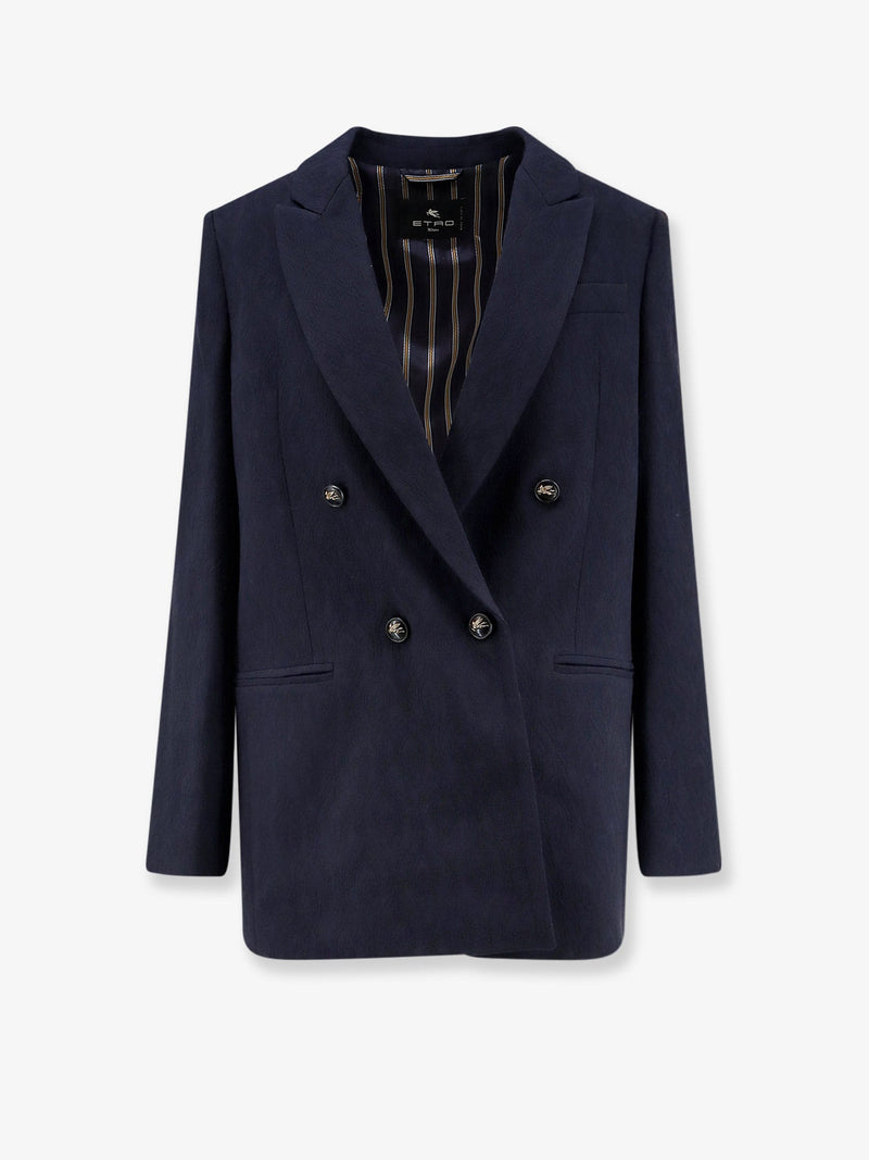 Etro Etro Double-Breasted Stretch Wool Blazer Blue - World Class Fashion
