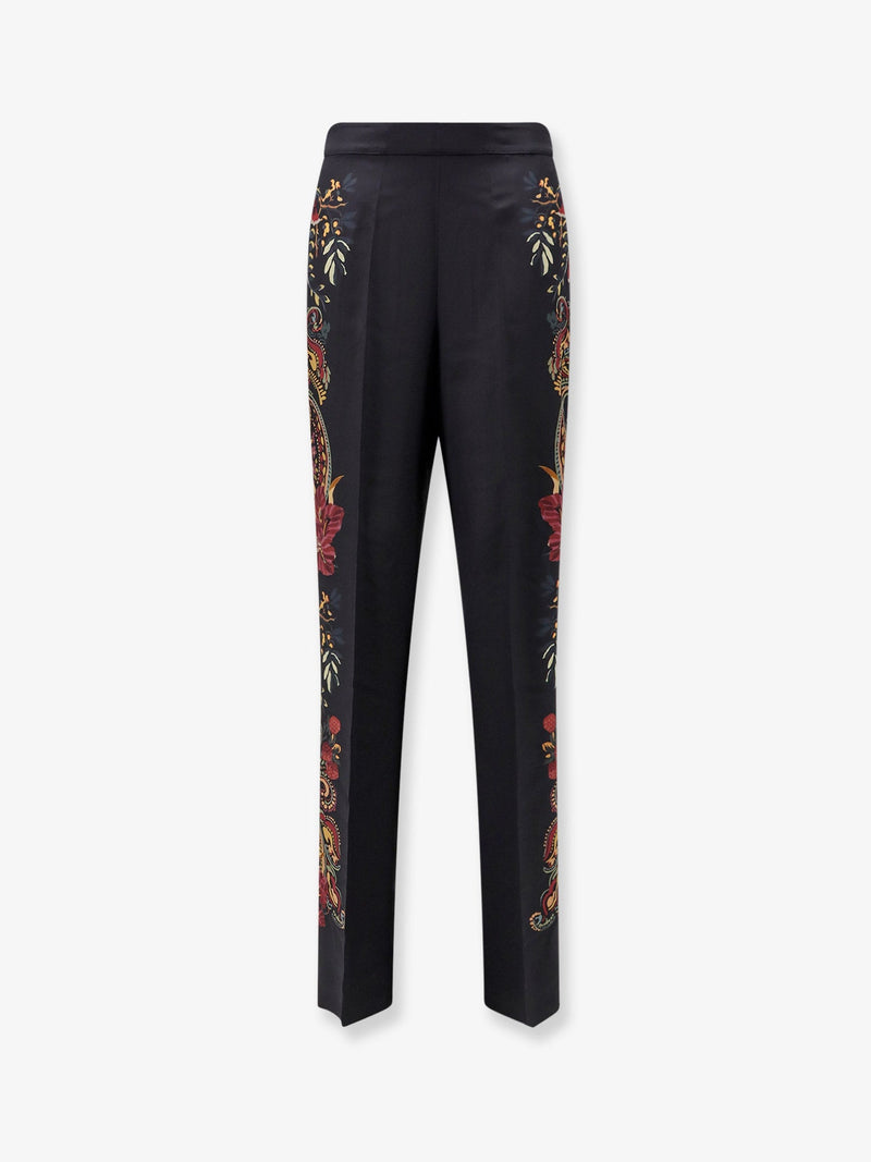 Etro Etro Silk Trousers with Paisley Pattern Black Women - World Class Fashion