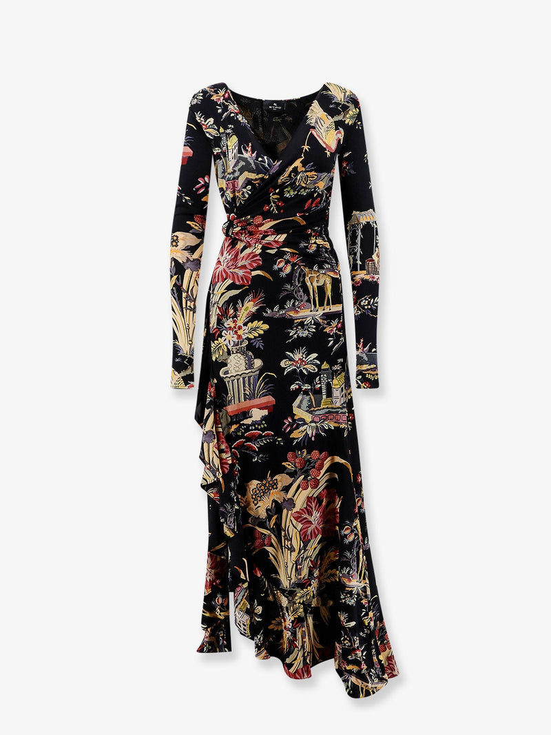 Etro Etro Stretch Viscose Long Dress Multicolor Black - World Class Fashion