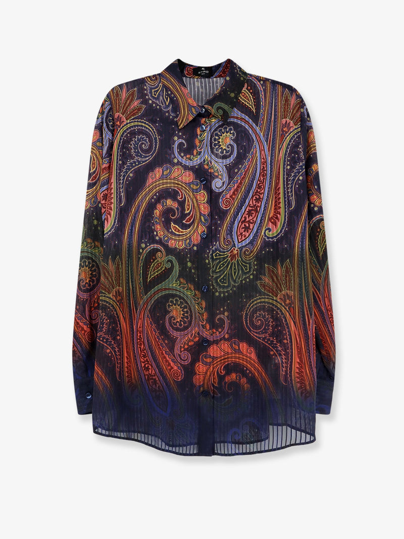 Etro Etro Paisley Multicolor Print Shirt Blue - World Class Fashion