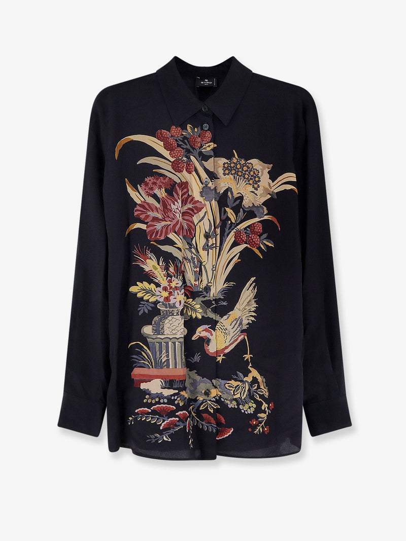 Etro Etro Silk Shirt with Frontal Print Nero - World Class Fashion