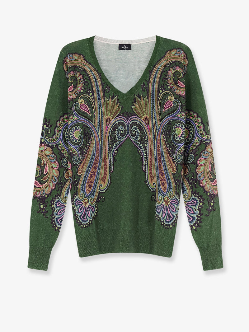 Etro Etro Silk Cashmere Paisley Sweater Green - World Class Fashion