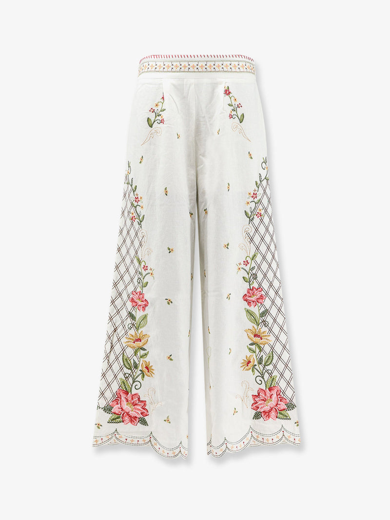 Farm Rio Pantalones bordados de lino y viscosa Farm Rio blancos - World Class Fashion