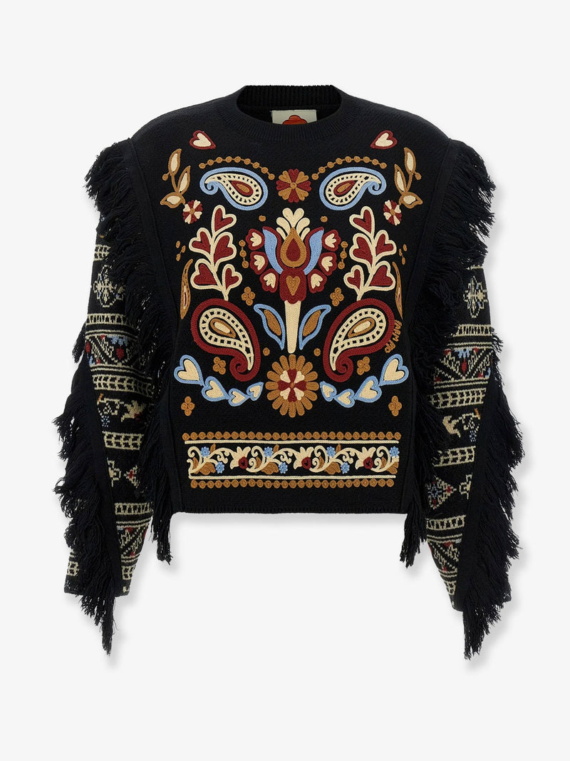 Farm Rio Farm Rio Love Paisley Cornelli Sweater With Fringe - World Class Fashion