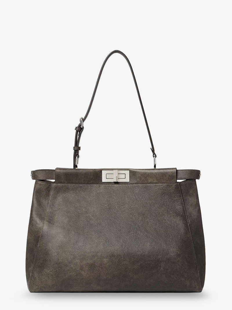 Fendi Fendi My Peekaboo Large Leather Shoulder Bag Grey - World Class Fashion