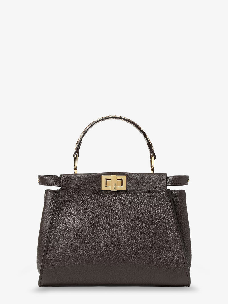 Fendi Fendi Peekaboo Mini Hammered Leather Handbag Brown - World Class Fashion