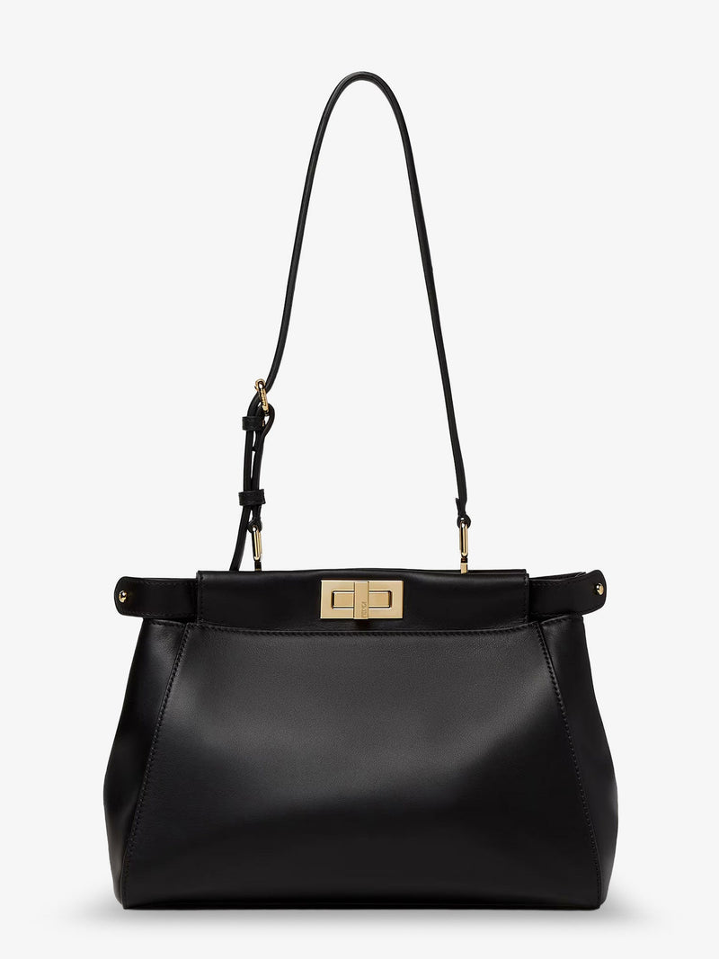 Fendi Fendi My Peekaboo Small Leather Shoulder Bag Black - World Class Fashion