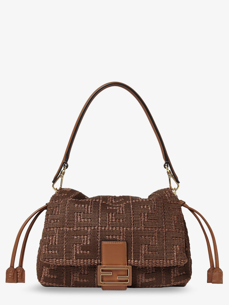 Fendi Fendi Mamma Baguette Medium Raffia Handbag Brown - World Class Fashion