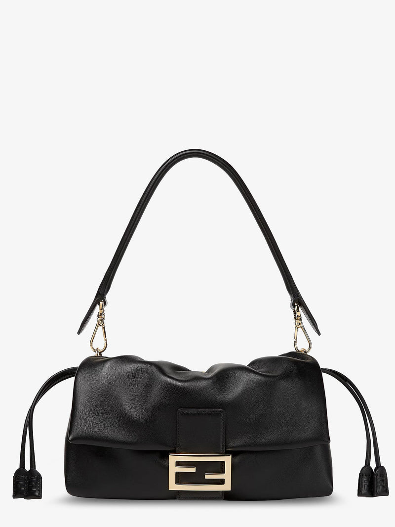 Fendi Fendi Baguette Soft Medium Leather Shoulder Bag Black - World Class Fashion
