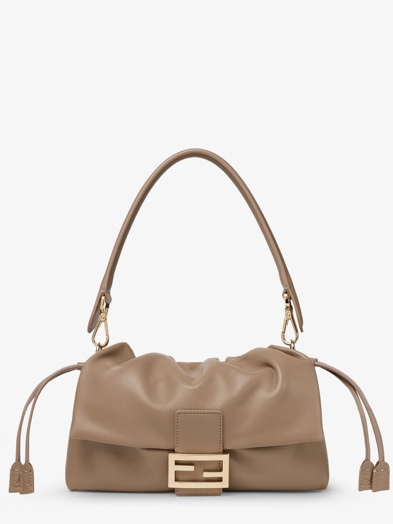 Fendi Fendi Baguette Soft Medium Leather Shoulder Bag Beige - World Class Fashion