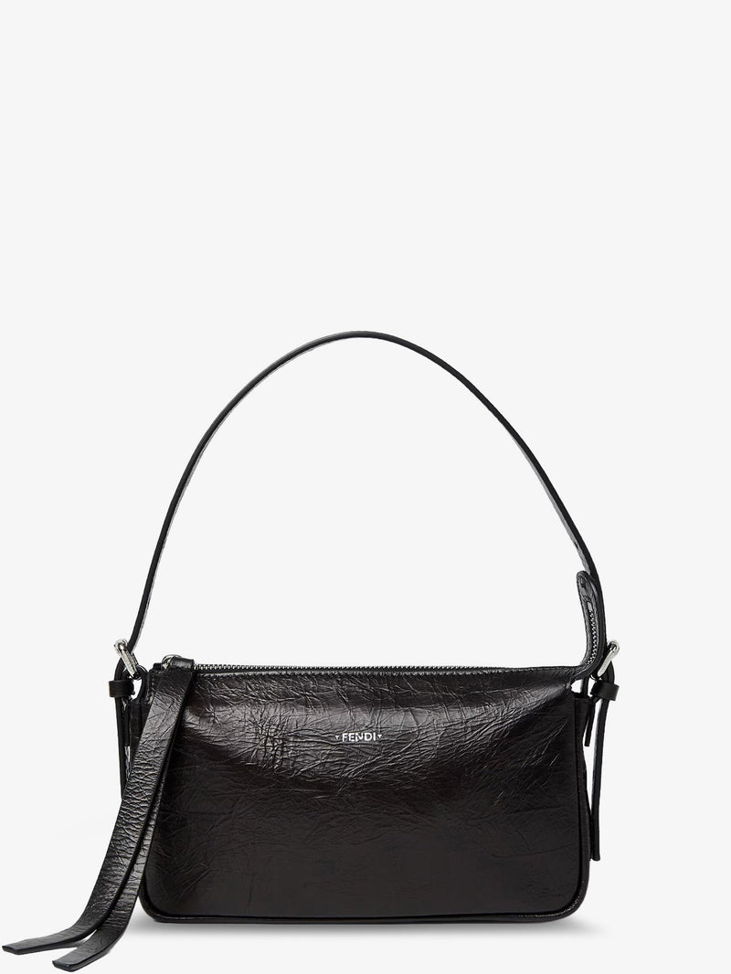 Fendi Fendi Zip Top Small Vintage-Effect Leather Shoulder Bag Black - World Class Fashion