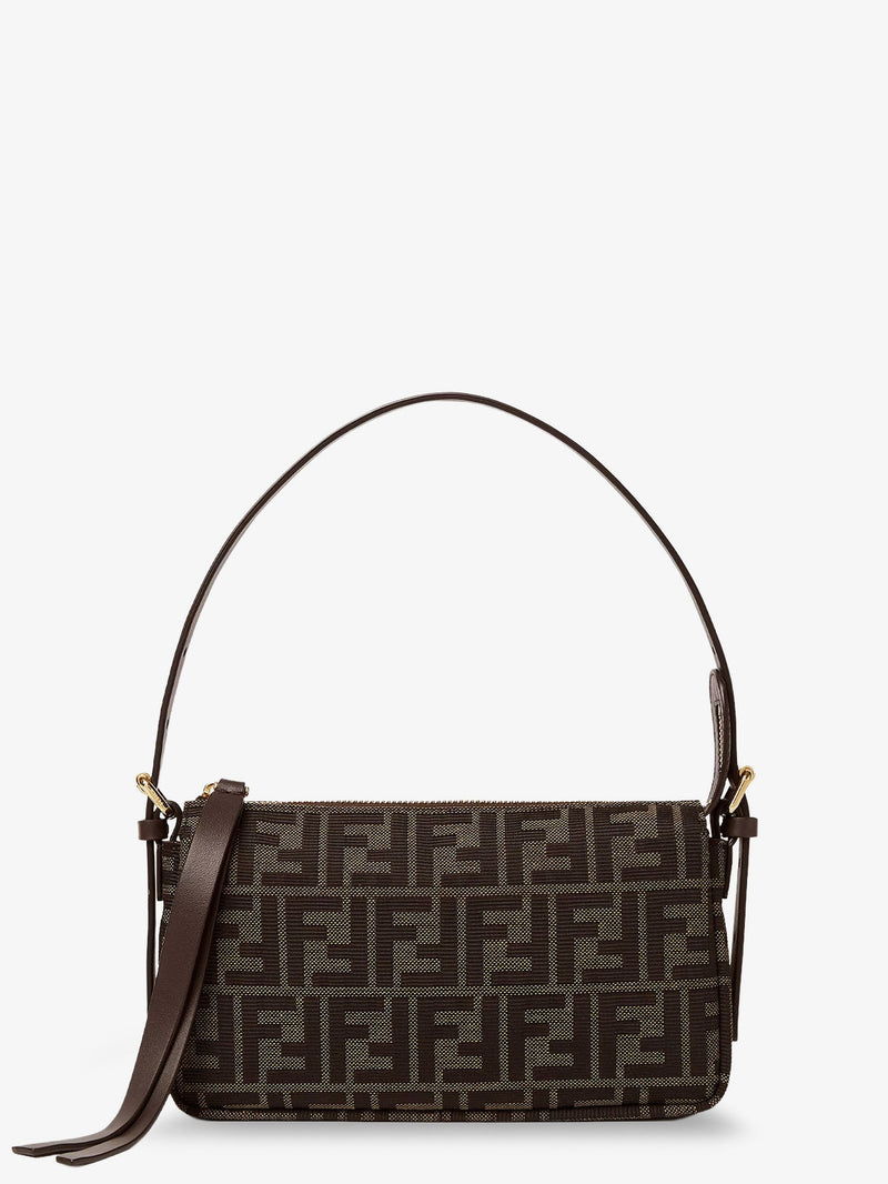 Fendi Fendi Zip Top Small FF Zucca Fabric Shoulder Bag Brown - World Class Fashion