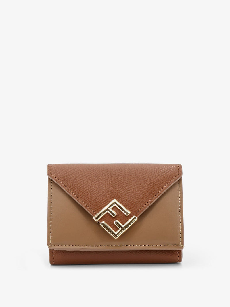 Fendi Fendi FF Diamonds Micro Trifold Leather Wallet Brown - World Class Fashion