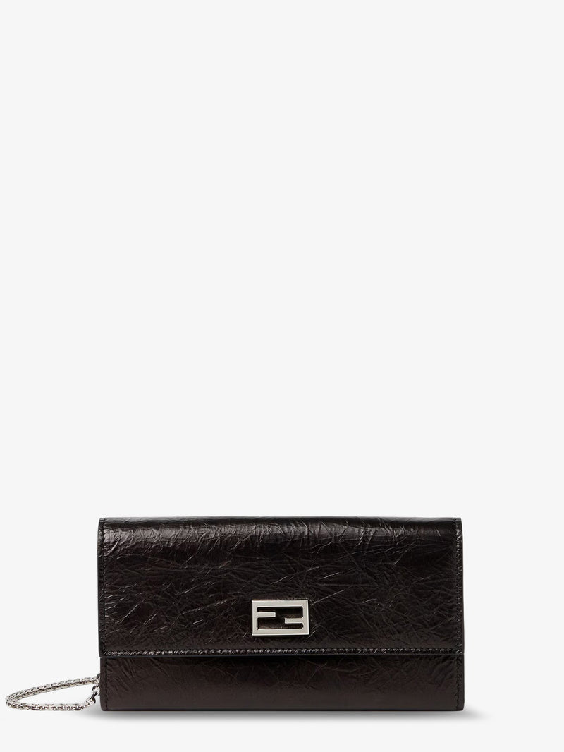 Fendi Fendi Continental Crackled Leather Wallet Black - World Class Fashion