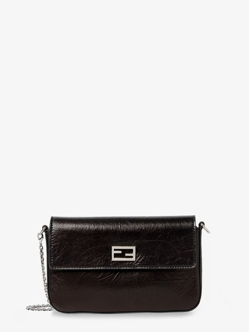 Fendi Fendi Crackled Leather Wallet On Chain Black Women - World Class Fashion