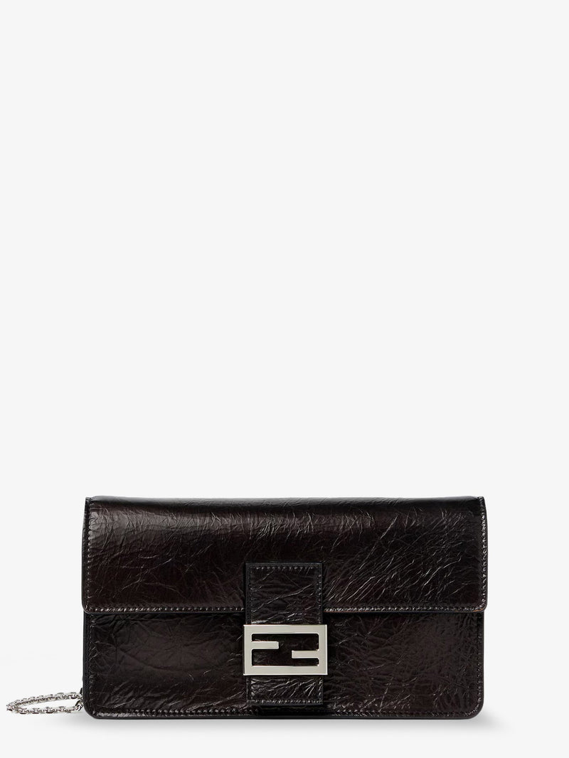 Fendi Fendi Wallet On Chain Tube Leather Crossbody Bag Black - World Class Fashion