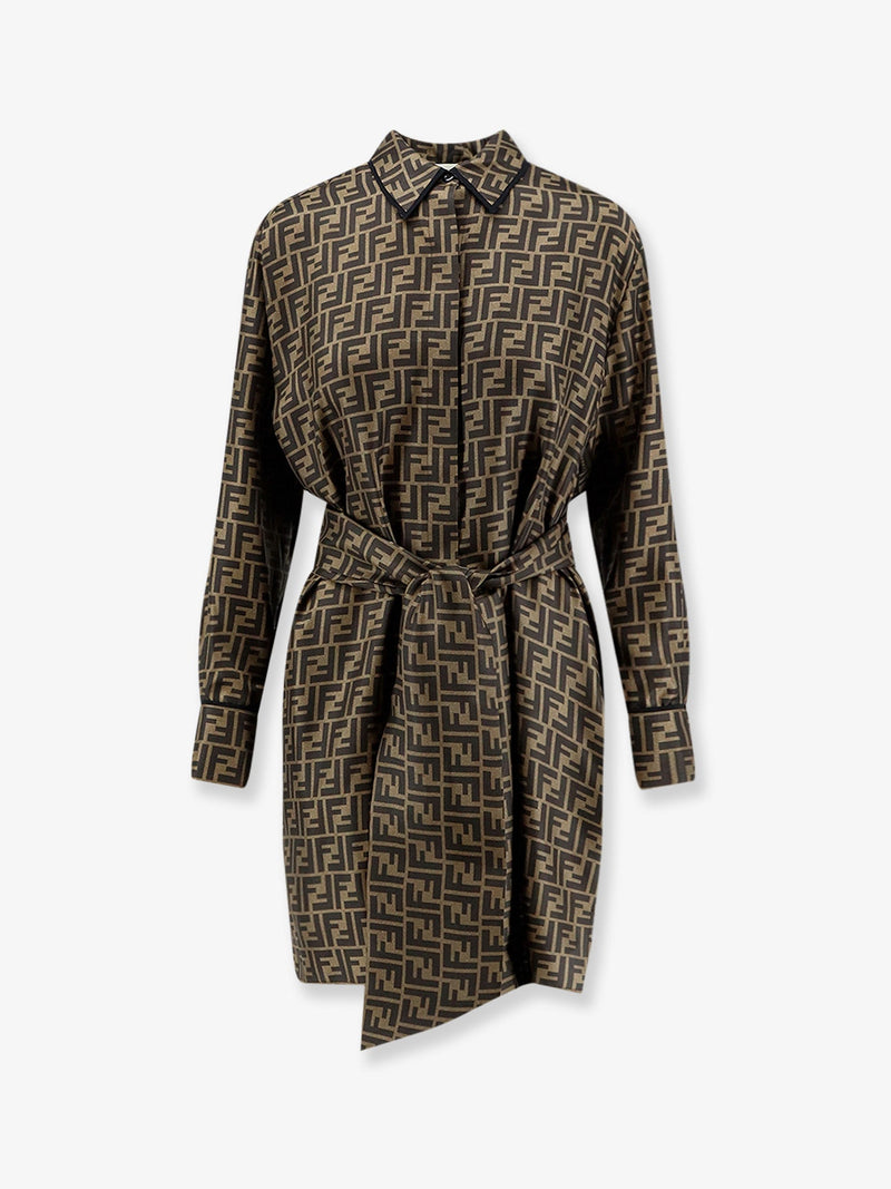 Fendi Fendi Silk Dress with FF Motif Brown - World Class Fashion
