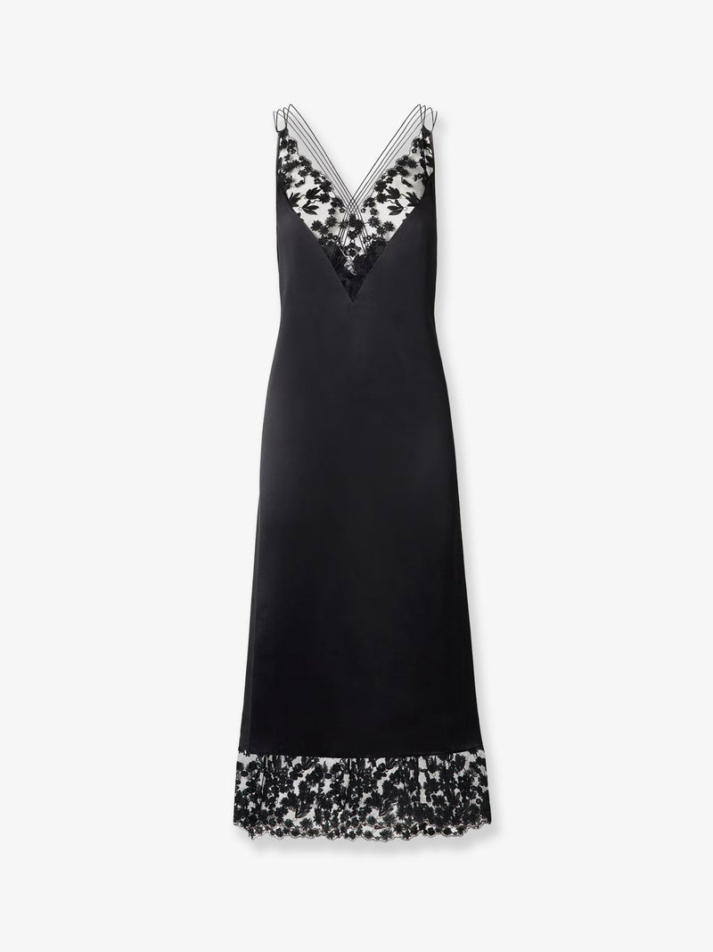 Fendi Fendi Silk and Millefiori Lace Midi Dress Black - World Class Fashion