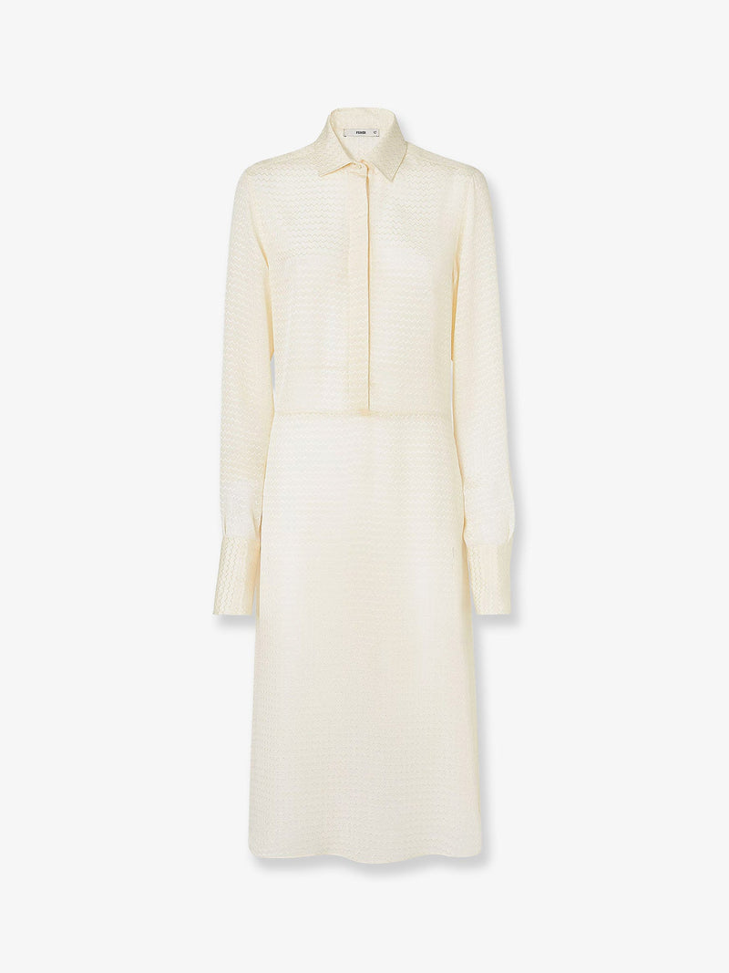 Fendi Fendi Silk Jacquard Chemisier Dress Beige - World Class Fashion