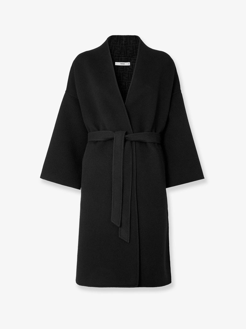 Fendi Fendi FF Zucca Wool Midi Coat Black Women - World Class Fashion