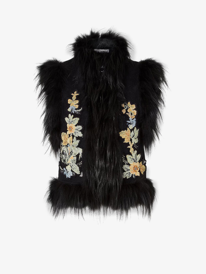 Fendi Fendi Wool Vest with Floral Embroidery Black - World Class Fashion