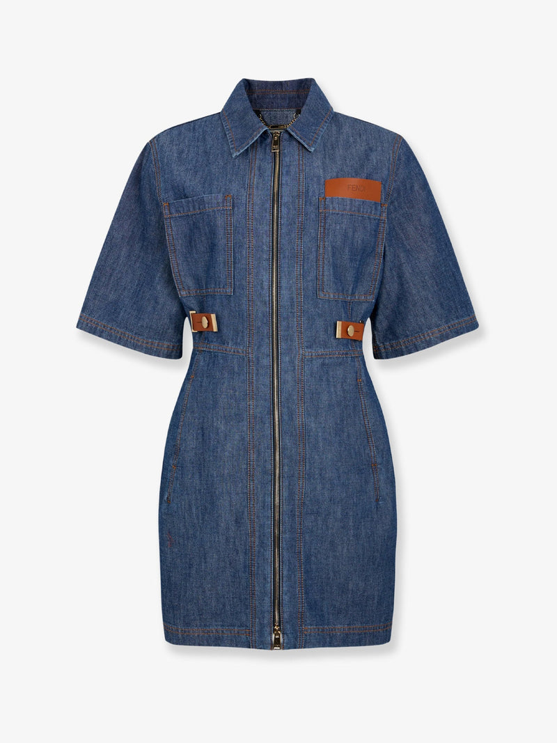Fendi Fendi Chambray Denim Chemisier Dress Blue - World Class Fashion