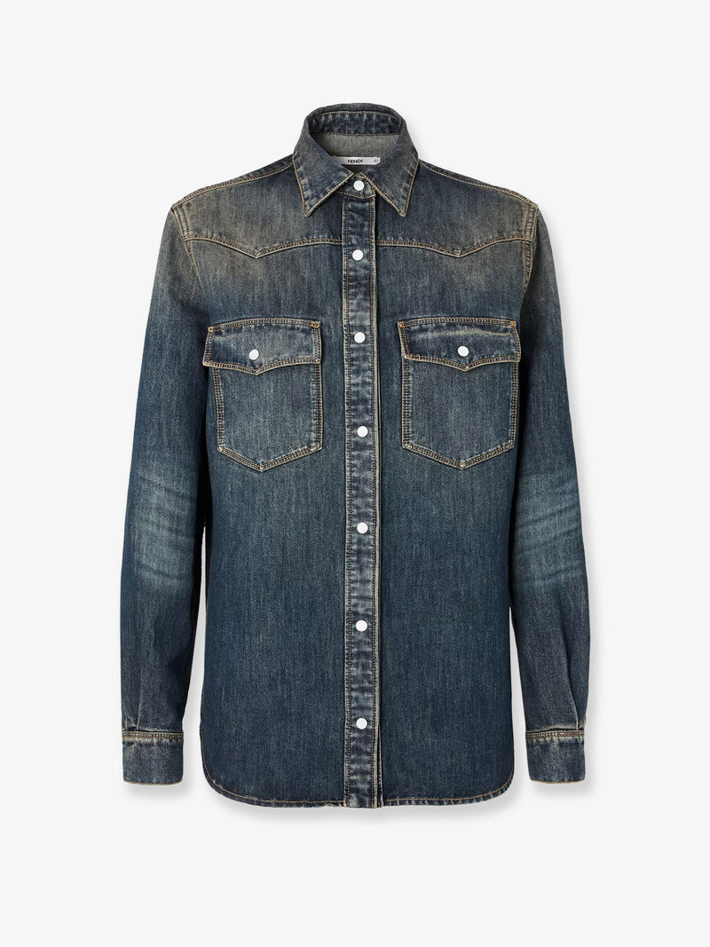 Fendi Fendi Washed-Out Denim Shirt Blue - World Class Fashion
