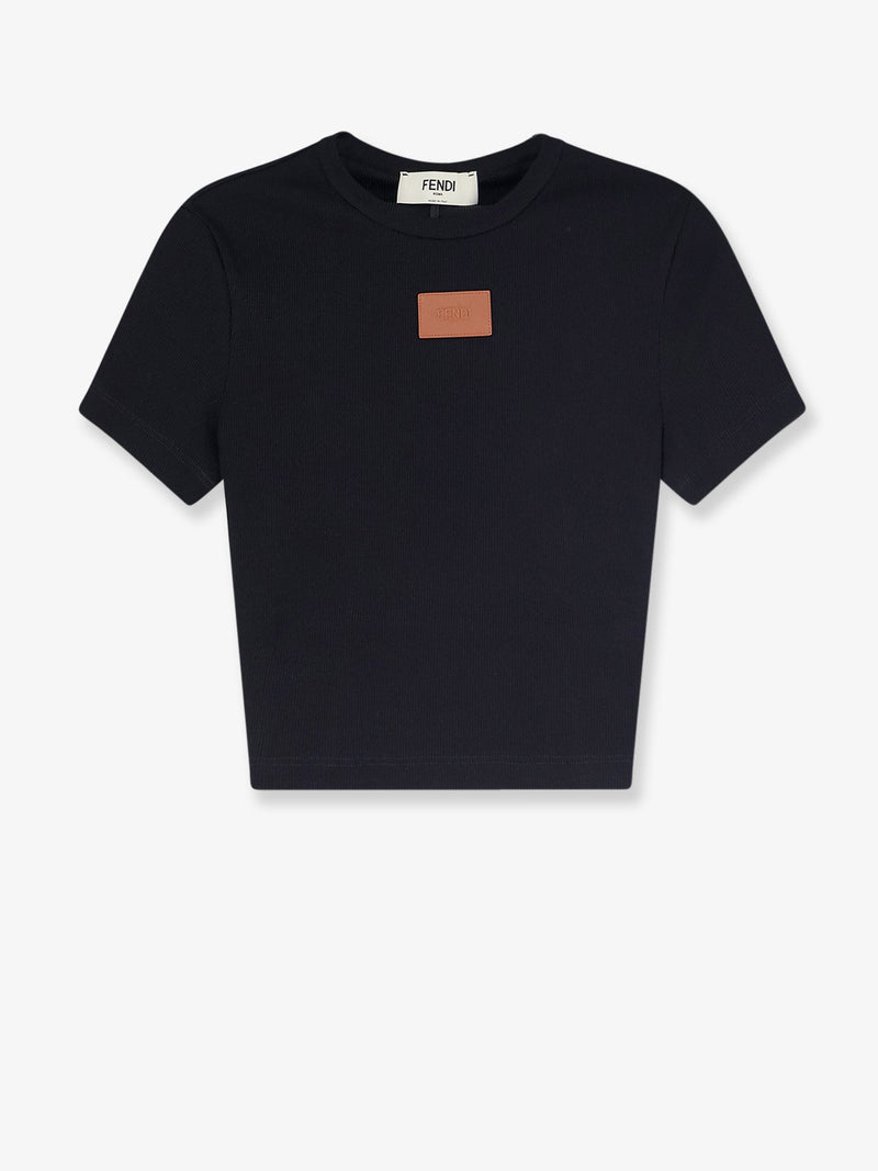 Fendi Fendi Cropped Stretch Cotton T-Shirt Black - World Class Fashion