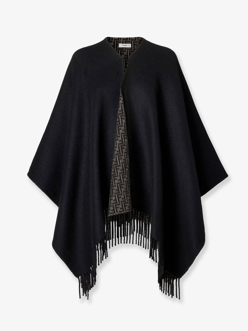 Fendi Fendi FF Pumpkin Wool and Cashmere Cape Black - World Class Fashion