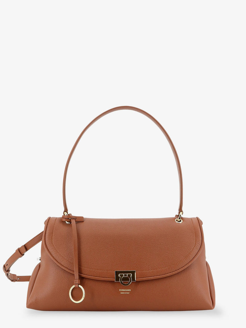 Ferragamo Ferragamo Leather Shoulder Bag with Gancini Detail Brown - World Class Fashion
