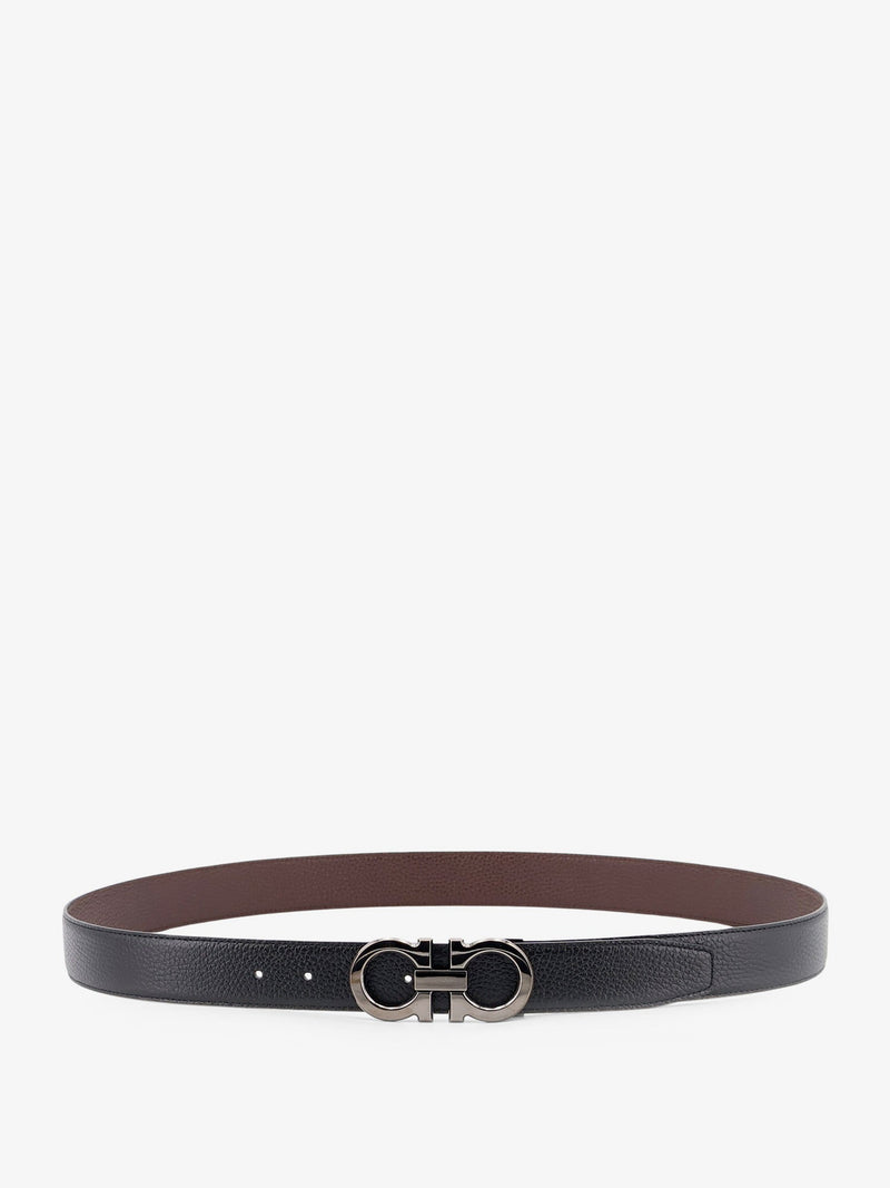 Ferragamo Ferragamo Reversible Hammered Leather Belt Black - World Class Fashion
