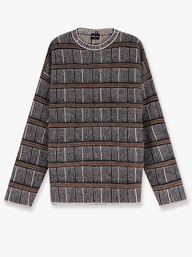Giorgio Armani Giorgio Armani Striped Virgin Wool Silk Sweater Nero - World Class Fashion