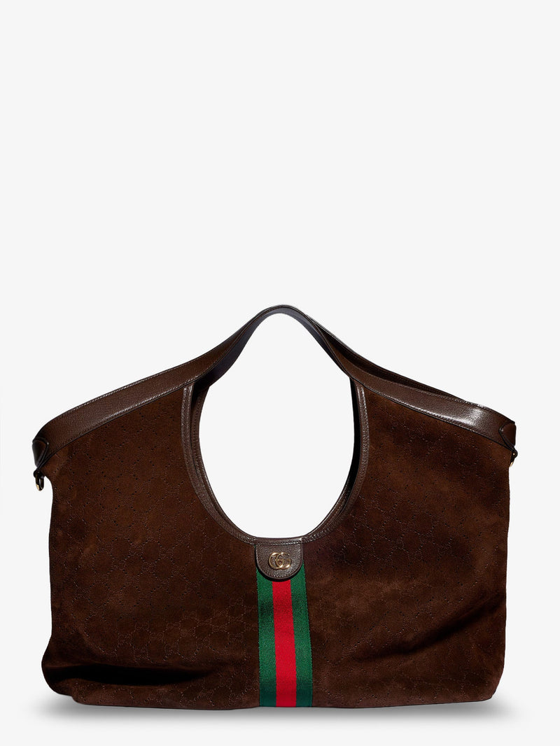 Gucci Gucci Giglio Perforated Suede Shopping Bag Brown - World Class Fashion