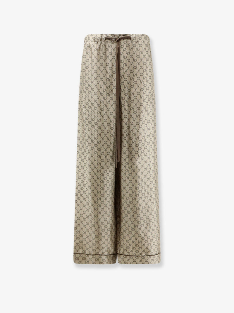 Gucci Gucci Silk Trousers with GG Motif Beige - World Class Fashion