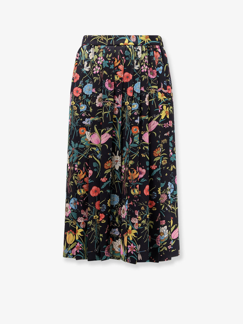 Gucci Falda midi de seda Gucci con estampado floral negra - World Class Fashion
