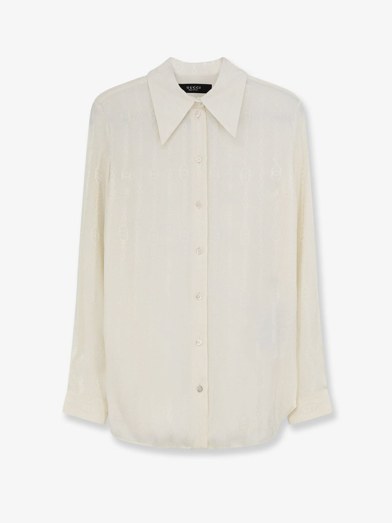 Gucci Gucci Silk Shirt with Iconic Print White - World Class Fashion