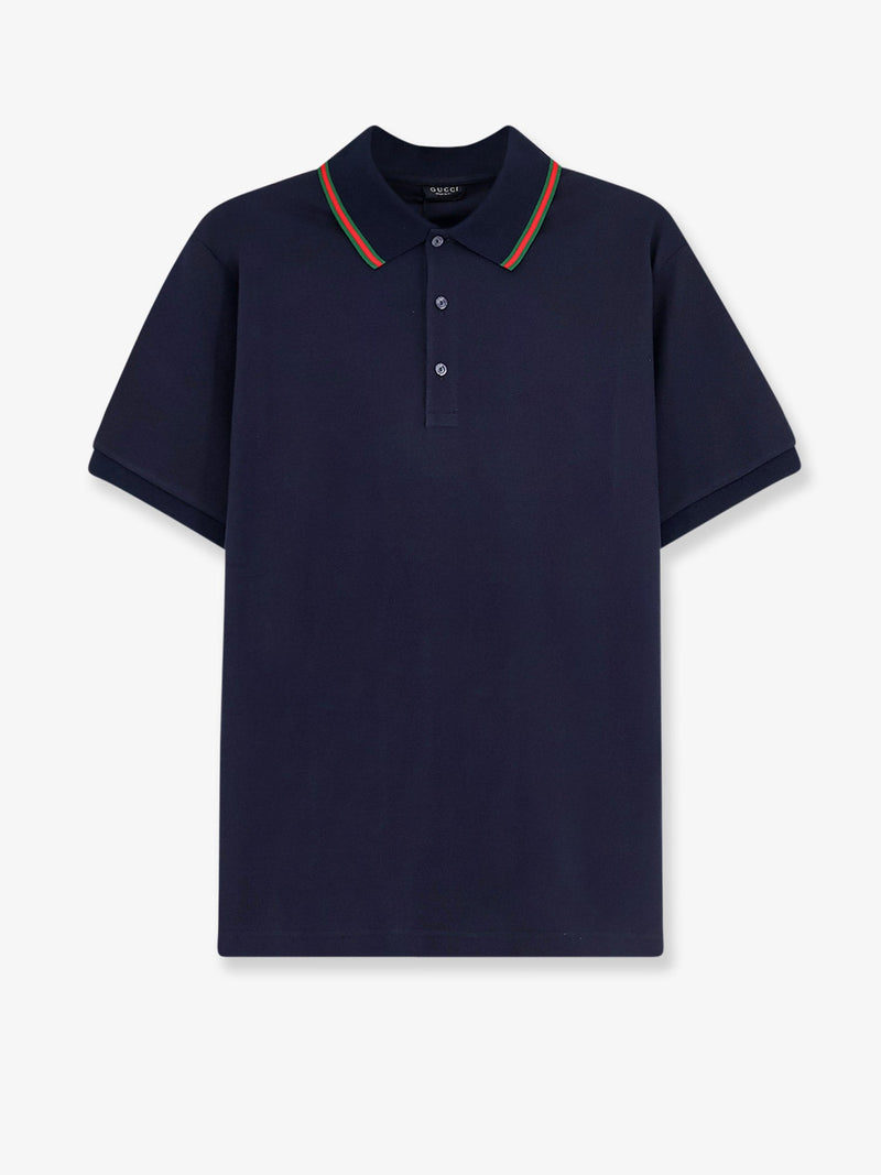 Gucci Gucci Cotton Polo with Nastro Web Detail Blue - World Class Fashion