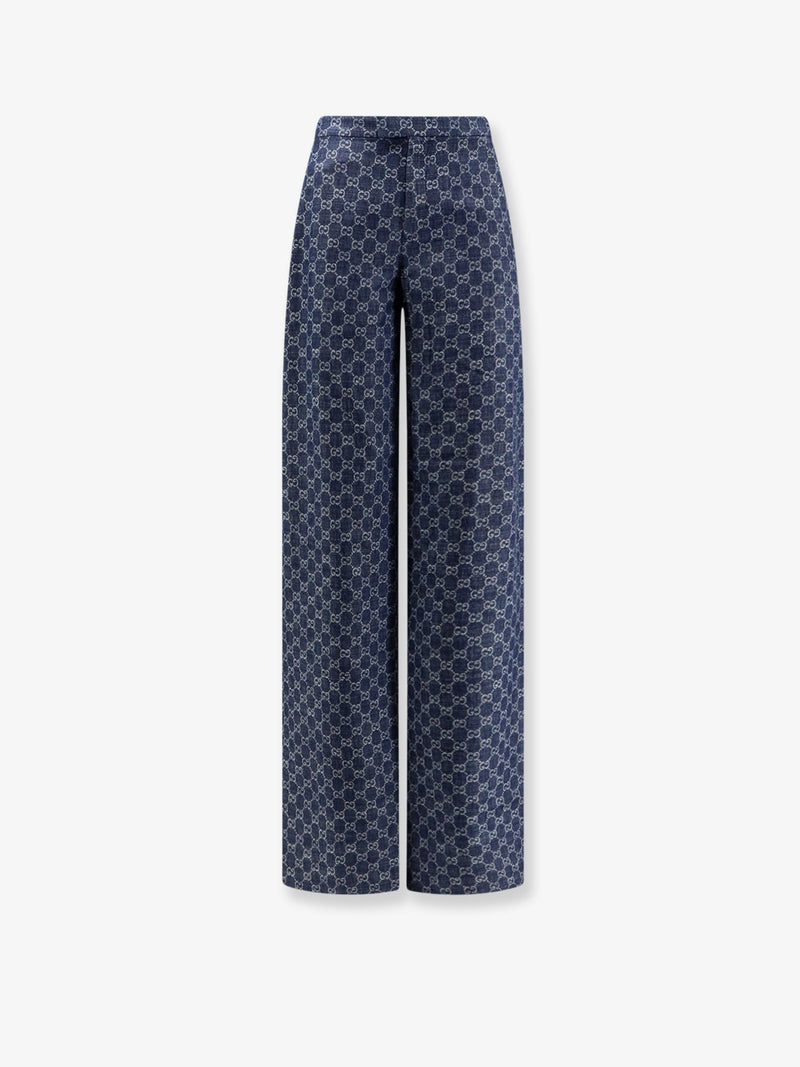 Gucci Gucci Cotton Denim Trousers With Gg Motif - World Class Fashion