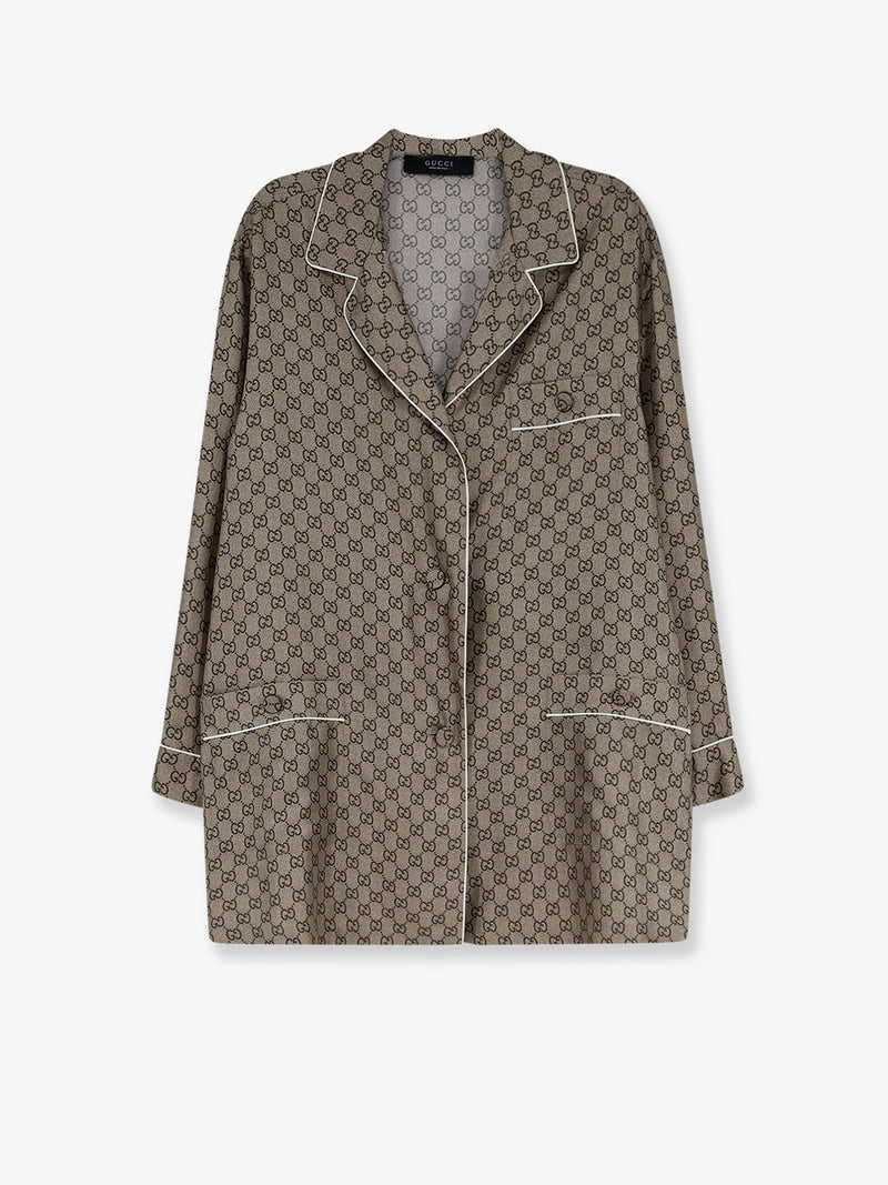 Gucci Gucci Silk Shirt with GG Print Beige - World Class Fashion