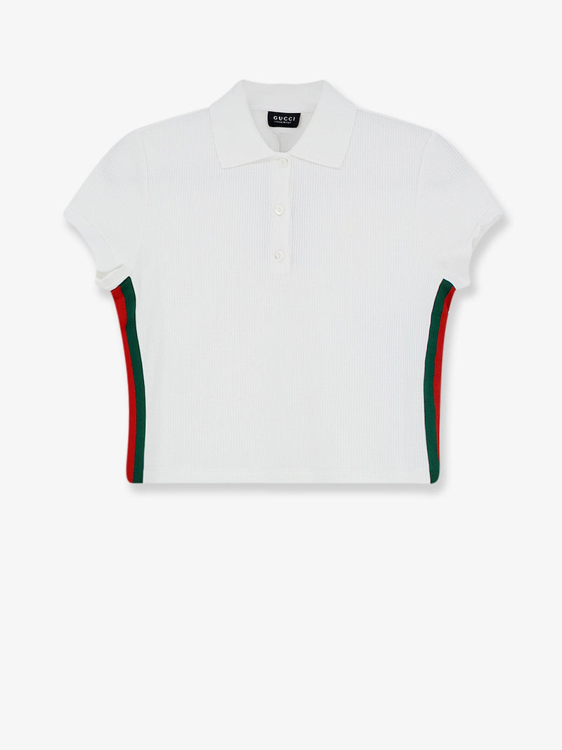 Gucci Gucci Ribbed Cotton Jersey Polo Shirt White Women - World Class Fashion