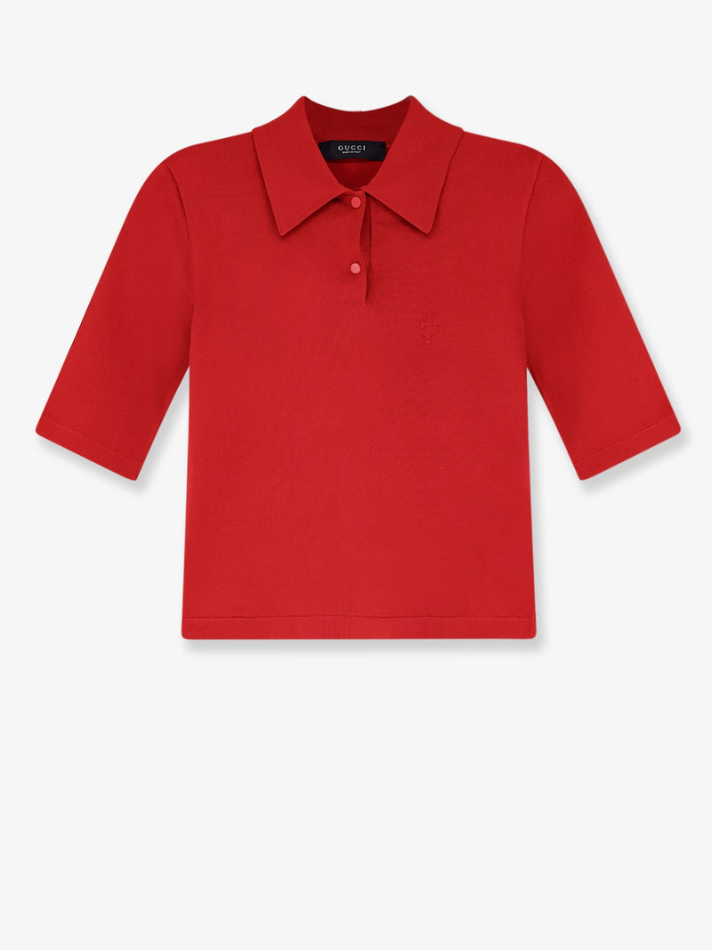 Gucci Gucci Fine Stretch Silk Knit Polo Shirt Red - World Class Fashion