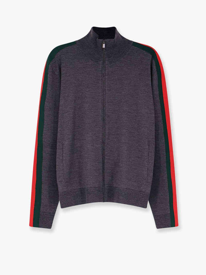 Gucci Gucci Wool Cardigan with Web Stripe Grey - World Class Fashion