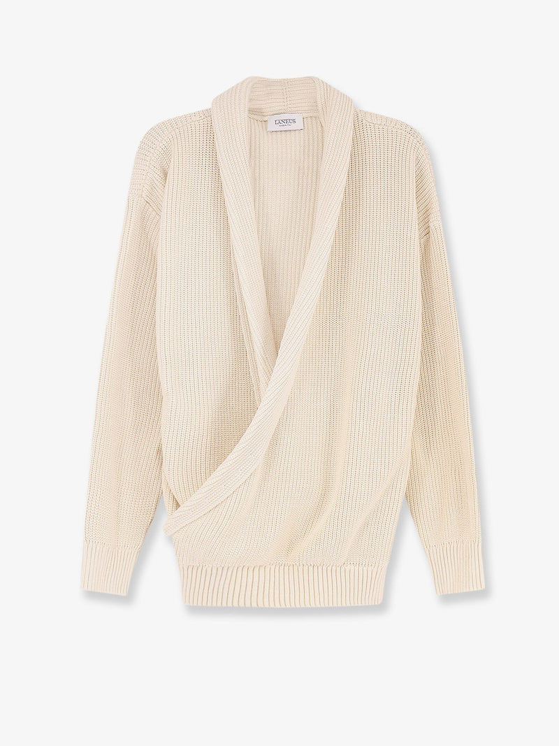 Laneus Laneus Cotton Sweater with Crossed Neckline White - World Class Fashion