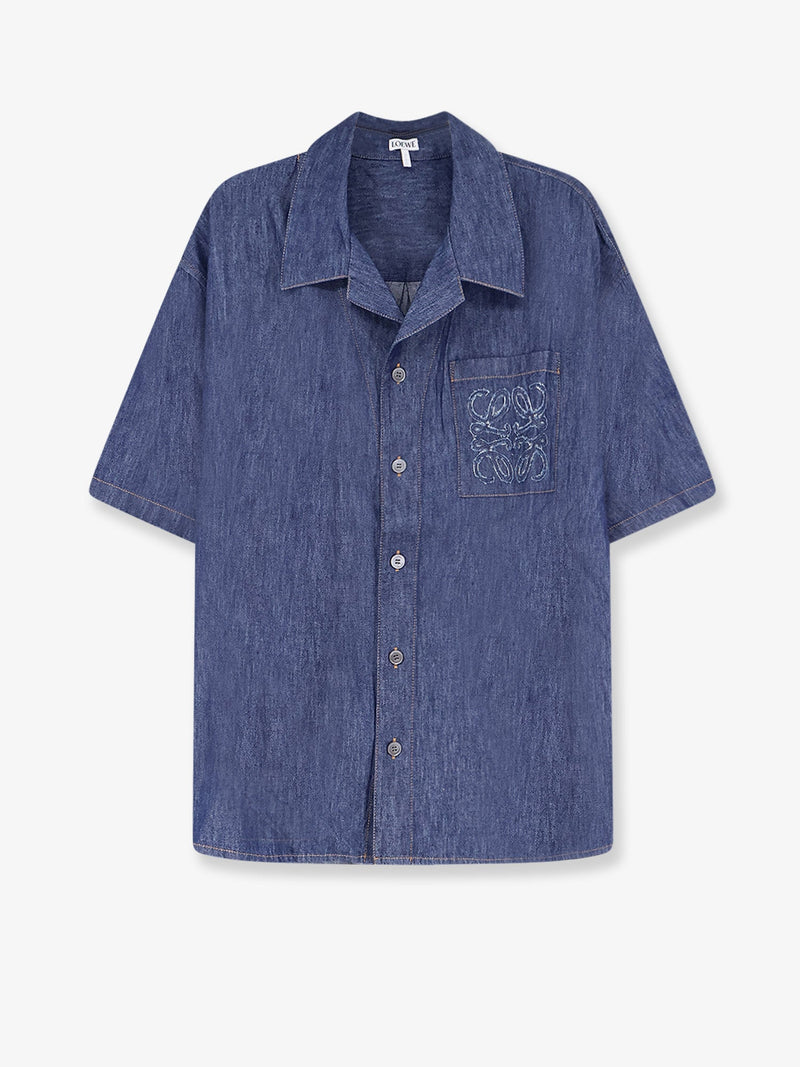 Loewe Loewe Blue Denim Shirt With Embroidered Anagram Logo - World Class Fashion