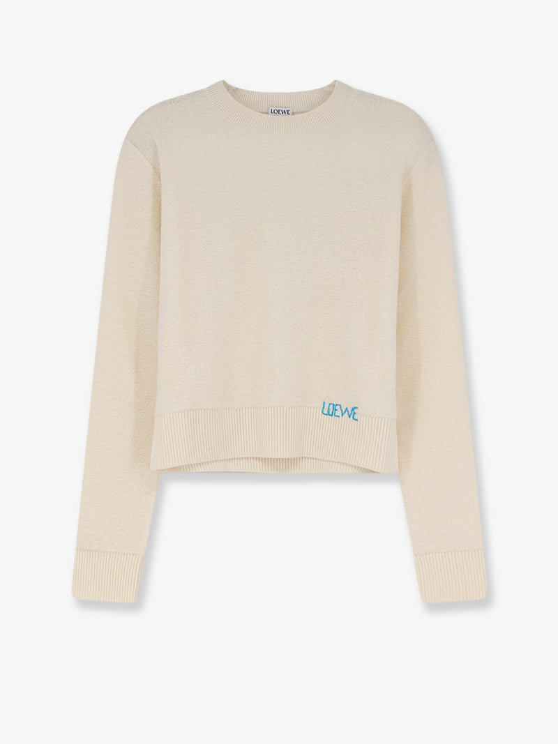 Loewe Loewe Wool Sweater with Embroidered Logo White - World Class Fashion