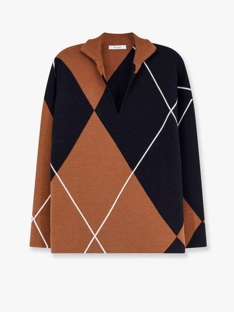 Max Mara Max Mara Mxmsala Argyle Pattern Virgin Wool Sweater Brown - World Class Fashion